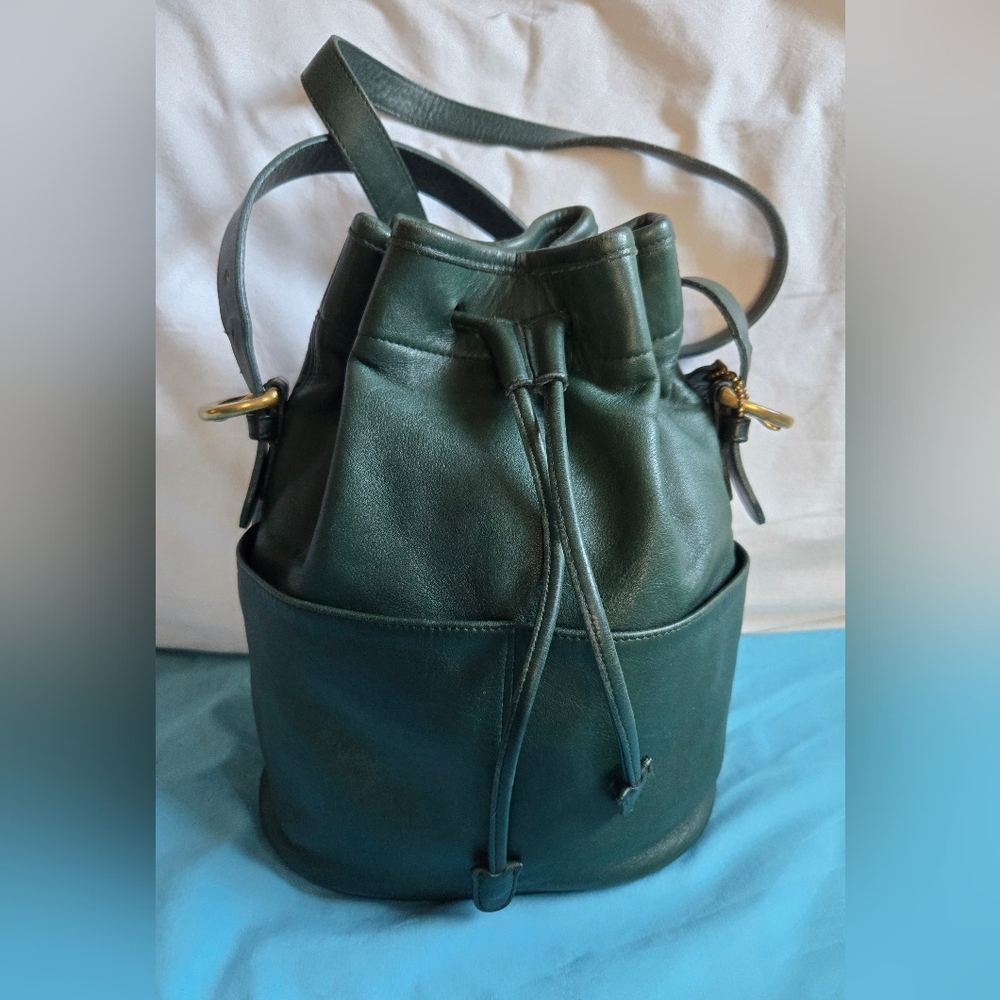 Vintage Coach Bag 1990s Thompson  Drawstring Bucket Bag #4151 In Bottle Green